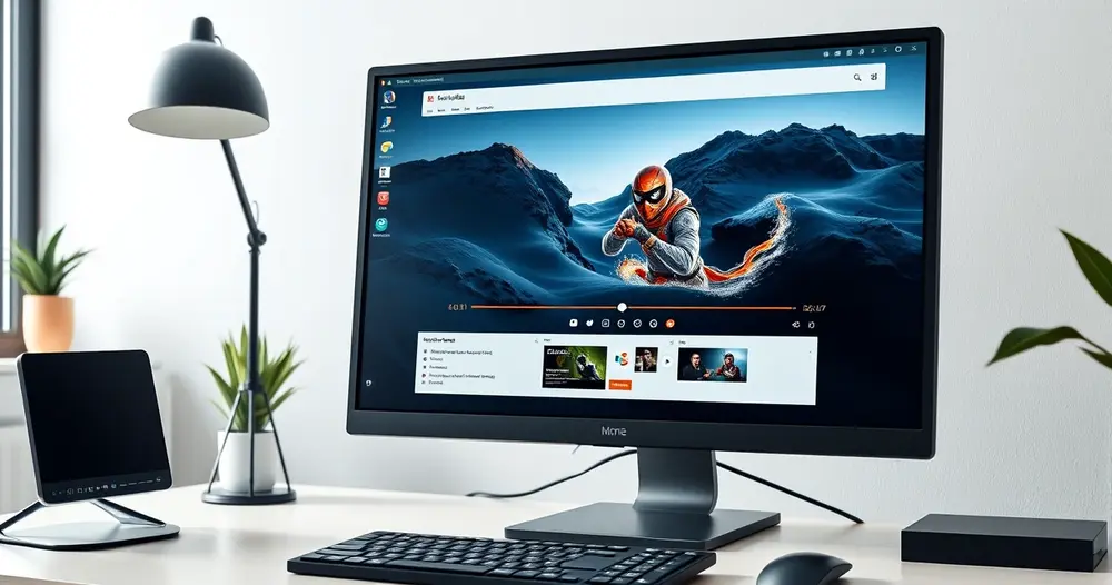 computador com sistema livre exibindo reprodutor de vídeo em tela cheia